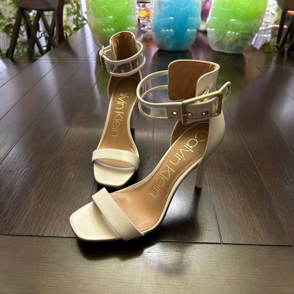 Calvin Klein Leather Ankle Strap Stiletto Sandal